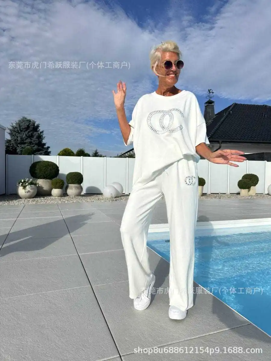 Nuovi abiti da donna europei e americani, AliExpress, set da 2 pezzi da donna con diamanti caldi, autunno casual