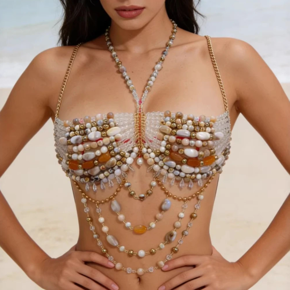 2026 Multi-color Mixed Stone Arcylic Crystal Bra Chain for Women Night Clubwear Beaded Corset Crop Tops Bikini Bra Body Chains