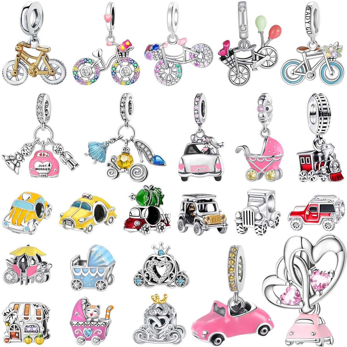 

Sweet 925 Sterling Silver Car Charms Bicycle Pumpkin Carriage Ring Beads Pendant Fit Original Bracelet Necklace DIY Jewelry Gift