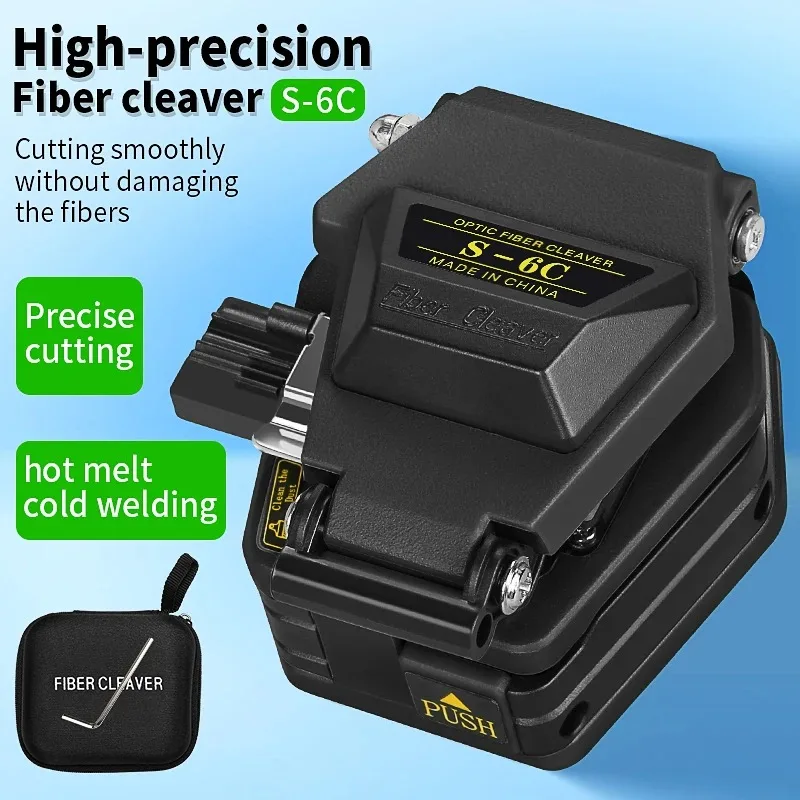 High Precision Fiber Cleaver Black S-6C Optical Fiber Cable Cutting Knife FTTT Fiber Optic Knife Tools Cutter 16 Surface Blade