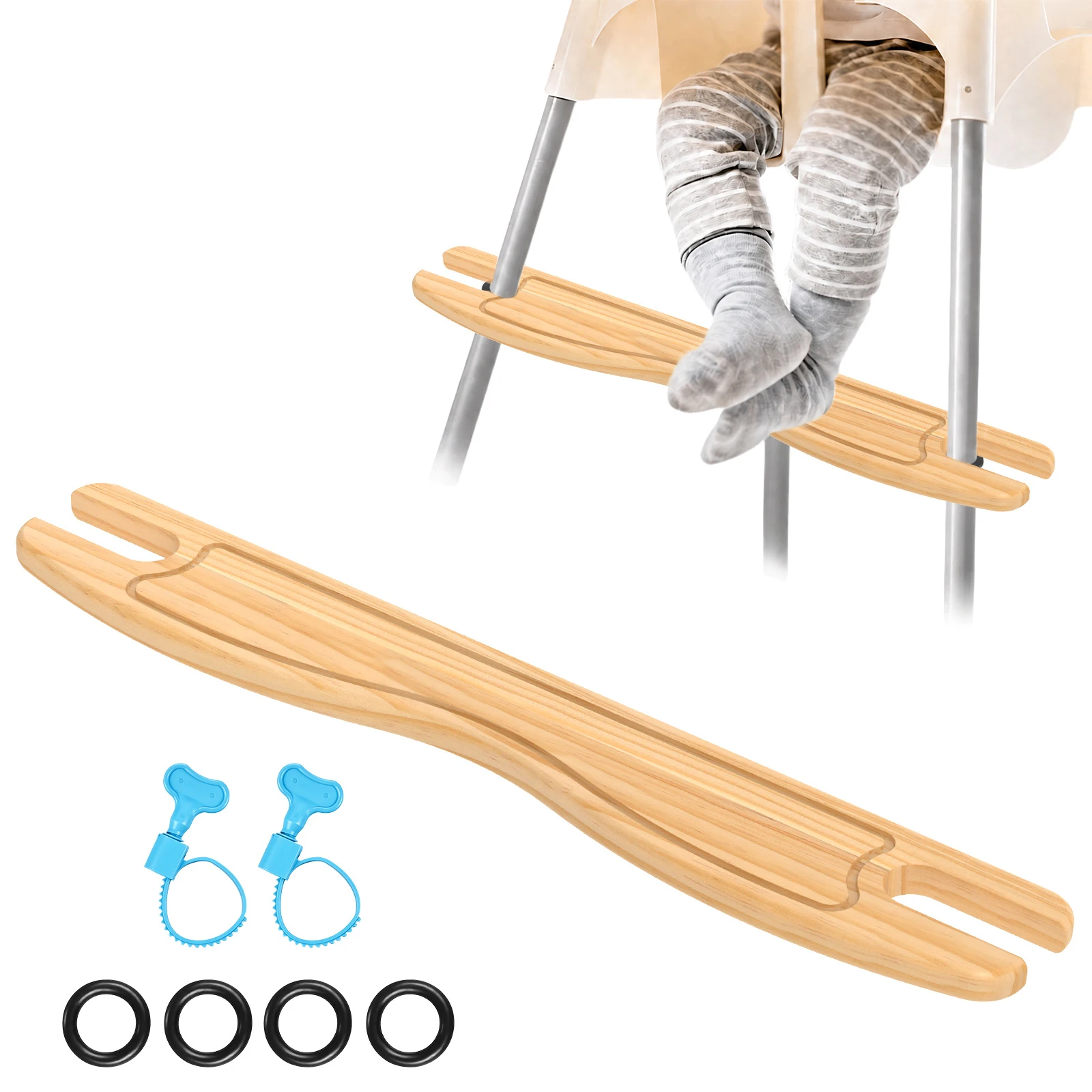 Baby High Chair Footrest Adjustable Wooden Baby Highchairs Pedal with Rubber Rings Round Corners Kids Furniture Accessories