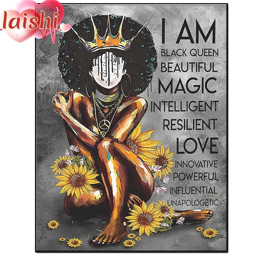5D DIY Doodle Afro Queen Diamond Painting Cross Stitch Kits Embroidery Full Mosaic Rhinestone Craft Lovers for Home Decoration