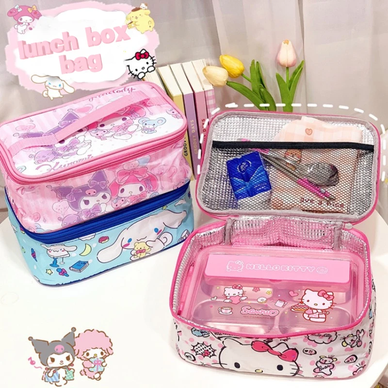 Kawaii Sanrio Hello Kitty Lunch Bag Cute Cartoon Lunch Bag Student Lunch Box Insulated Bag Large Capacity Portable Lunch Bag