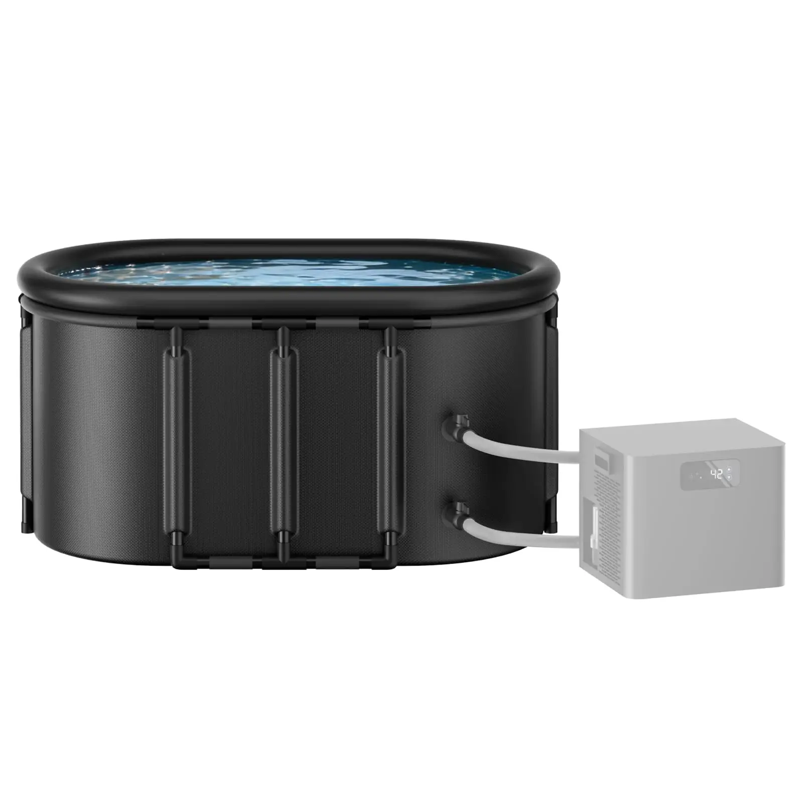 148 Gal Oval Ice Bath Tub, Portable XXL Cold Plunge Tub with Insulated Lid & Neck Air Ring, Chiller-Compatible for