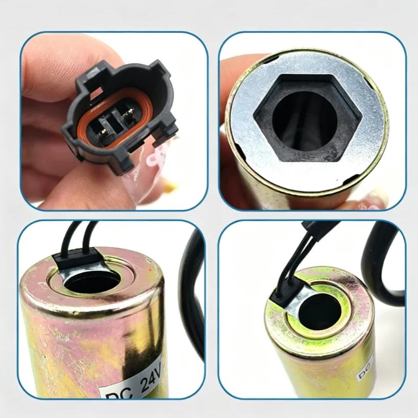 Solenoid Coil 24V DC for Pilot Hydraulic Valve Actuation in SH200 SH240 SH350 For Excavator Hydraulic Circuits