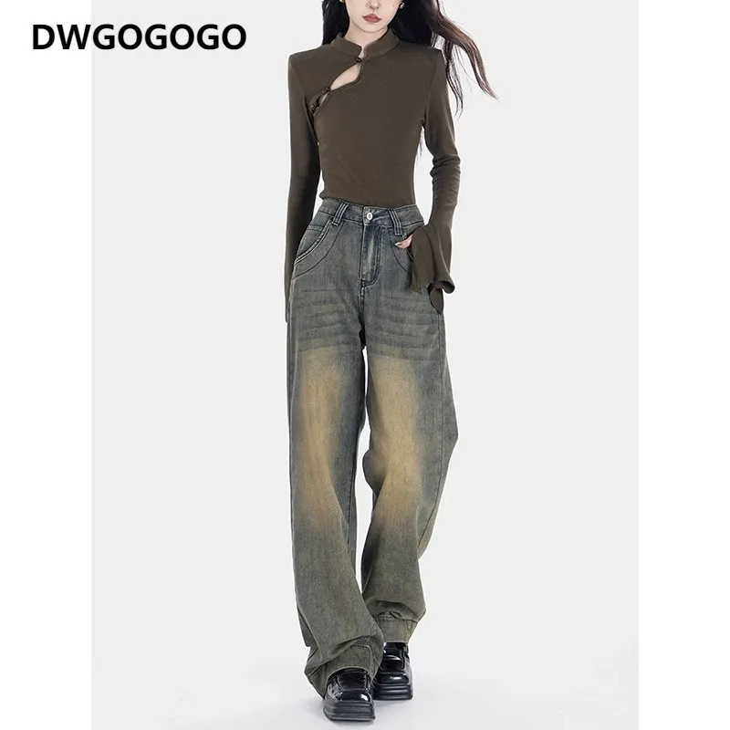 

Vintage High Waist Jeans For Women American Fashion Streetwear Wide Leg Denim Trouser Straight Baggy Denim Pants