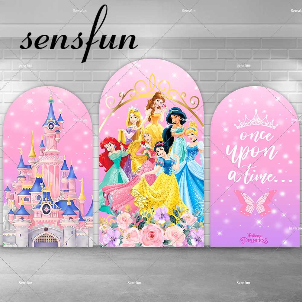 Disney Princess Girls Baby Shower Birthday Party Arch Backdrop Cover Castle Belle Cinderella Jasmine Ariel Snow White Background