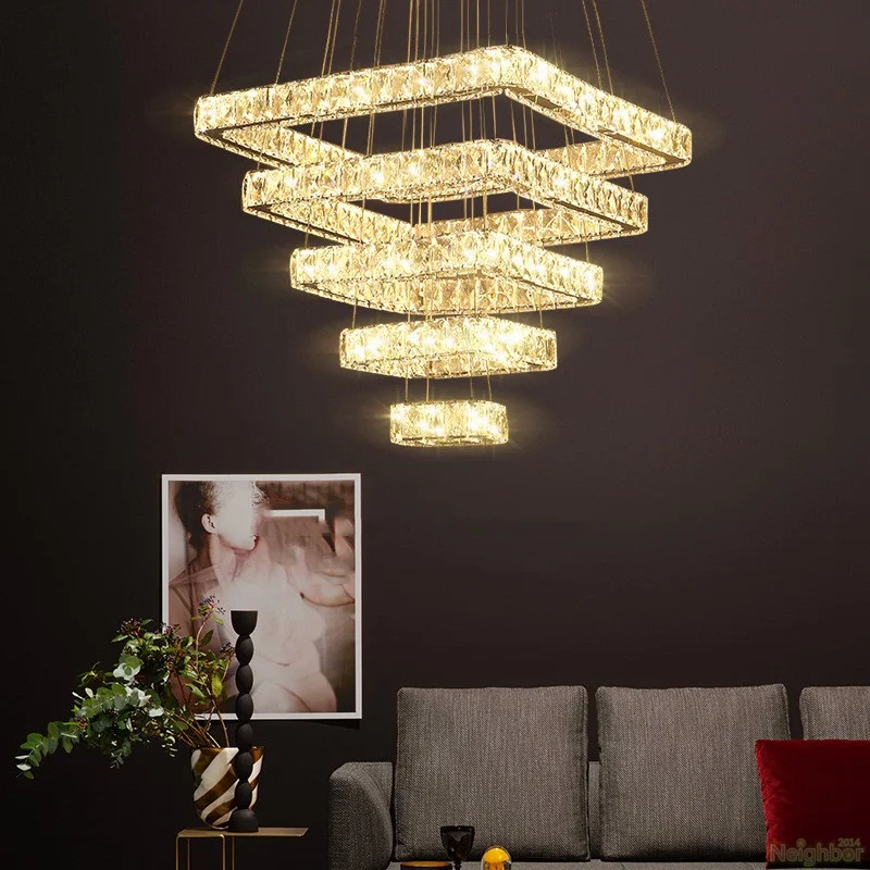 Multilayer Square Crystal Chandelier LED Pendant Lights Hanging Ceiling Suspension Lamp For Bedroom Restaurant Living room House