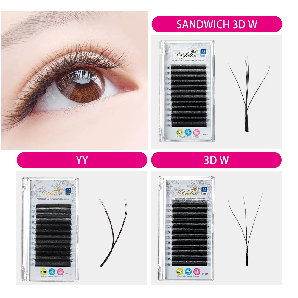 Yelix 0.07 W/Y Shape Spike 3D-W/3D-W /YY Lashes Premade Volume Fans Eyelash Extensions Soft Natural Easy Pickup Individual Lash
