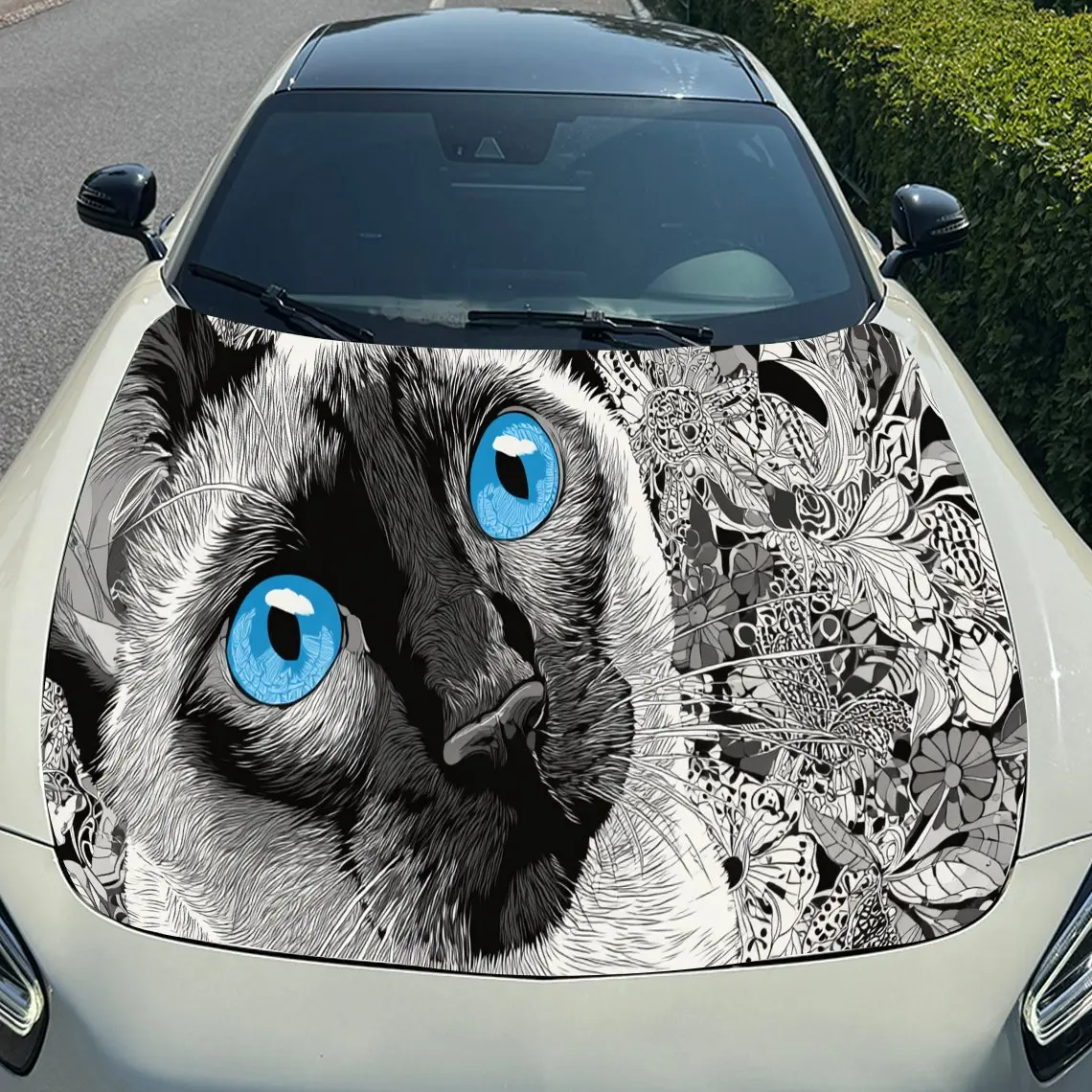 Leuke Siamese kat print, auto kap stickers, PVC waterdichte zelfklevende auto kap sticker, auto kap decoratie bescherming stickers,A