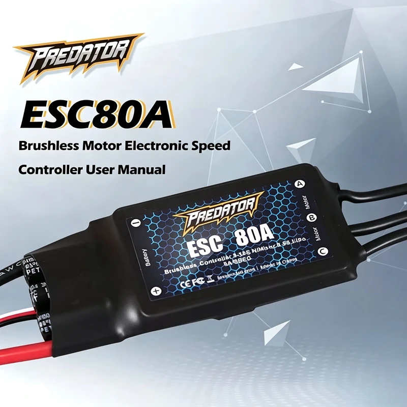 FMS Predator 80A Brushless ESC, 2-6S Lipo, XT90 Plug, 5V 5A Switched BEC for RC Fixed Wing Airplane