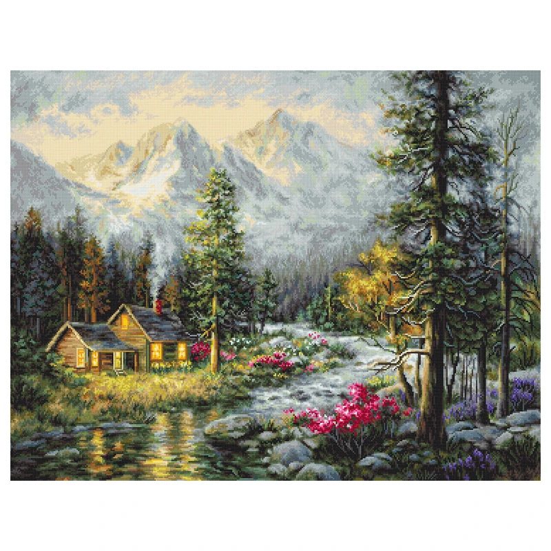 

Top Quality Counted Cross Stitch Kit Mountain Cottage Village Creek Forest Log Cabin Luca-S B610