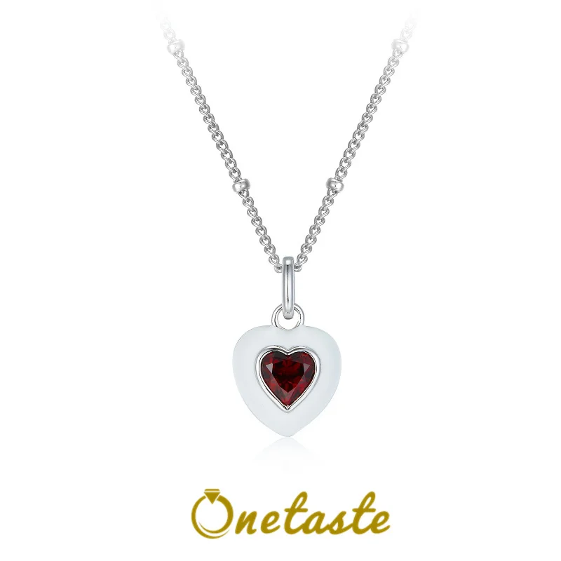 925 Sterling Silver Natural Garnet Heart Pendant Necklace For Women Red Stone Minimalism Chic Cute Chokers Necklaces 2024 New