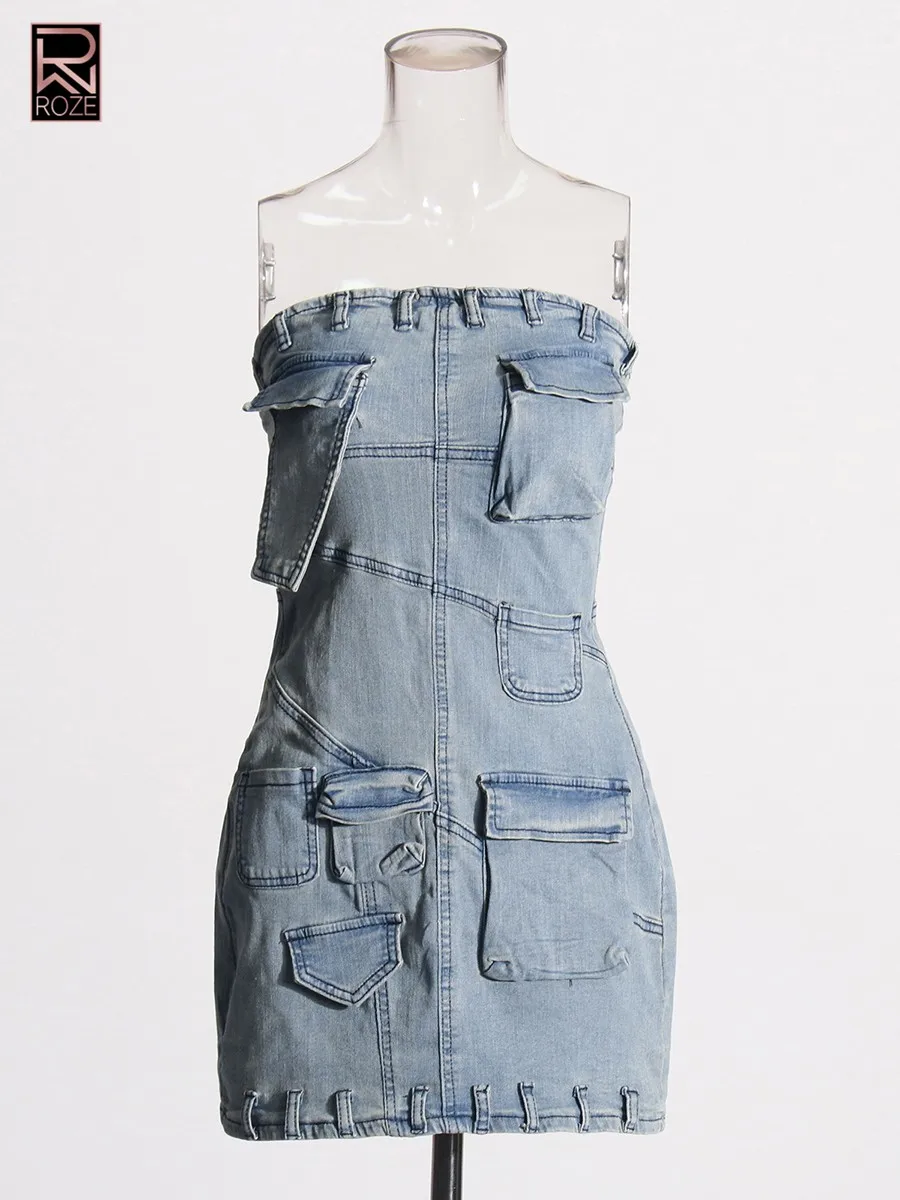 Sukienki damskie wyszczuplające z kieszeniami, asymetryczne, bez ramiączek, bez rękawów, tunika, sukienka kowbojska, odzież damska