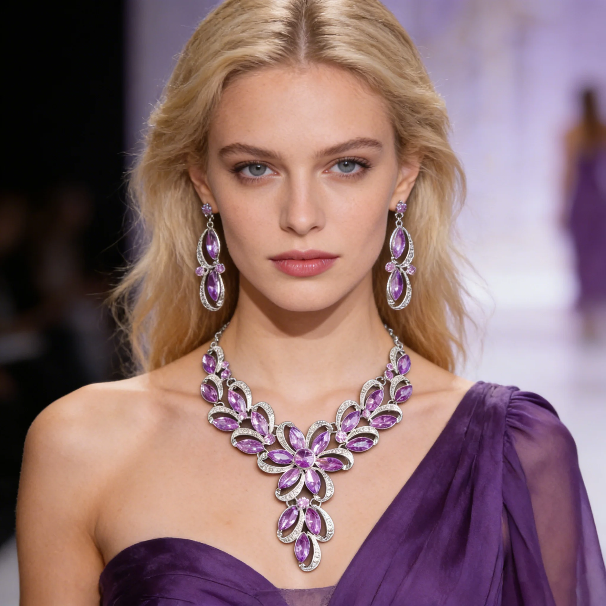 Multicolor Crystal Jewelry Set Floral Teardrop Rhinestone Necklace & Drop Earrings Luxury Formal Accessories for Brides Banquets