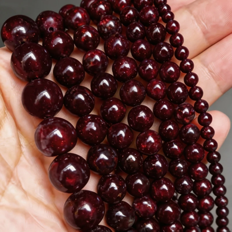 7A Natürliche Rote Granatsteinperlen, Runde Lose Zwischenperlen für Schmuckherstellung, DIY Armband, Halskette, Anhänger, Zubehör 4-12mm – Detail 2