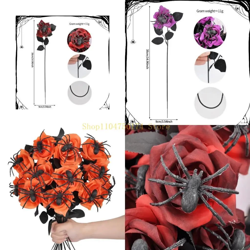 Black Spiders Artificial Rose Flower Stem For Gothics Wedding Party Centerpieces top sale