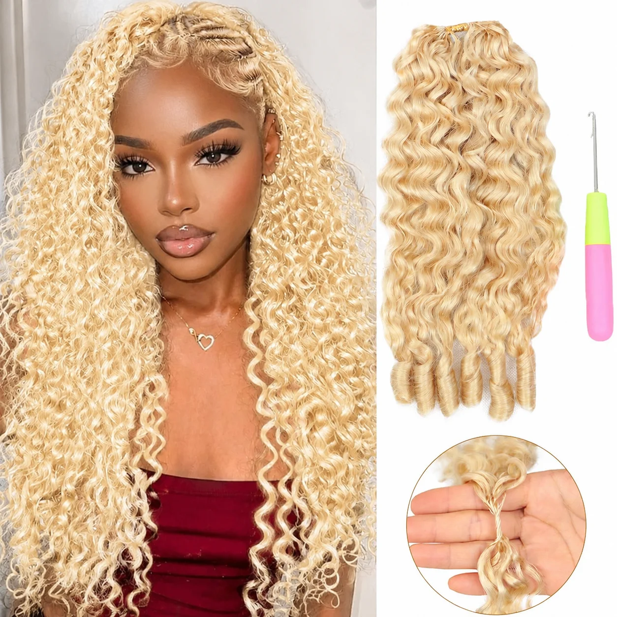 613 Crochet Hair Pre-Separated Burmese Curly Feather Crochet Human Hair Reusable Water Wave With Spiral Curl Hair Extensions