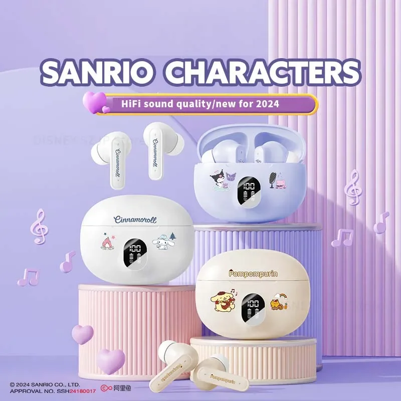 Original Sanrio D56 TWS Earbuds Kawaii Hello Kitty Bluetooth 5.4 Headphone Cute Kuromi Wireless Headsets HD Call Noise Reduction