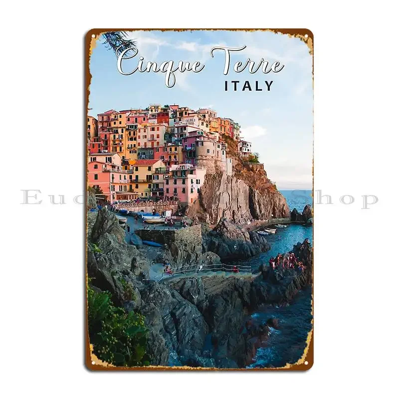 Cinque Terre Italy Watercolor Vintage Krissiddesigns Metal Plaque Poster Club Party Living Room Designing Tin Sign Poster