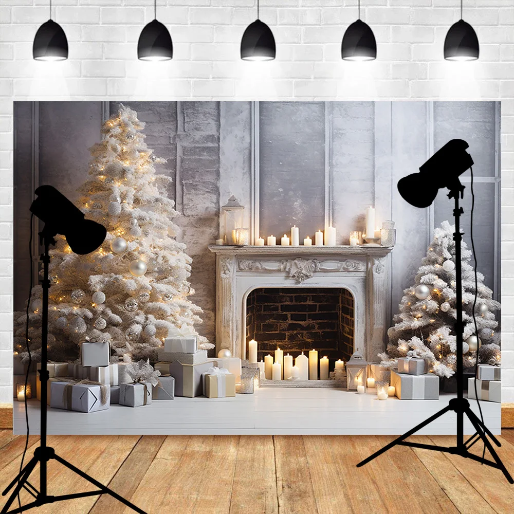 Christmas Day New Year Decoration Photography Backdrops Pinecones Snow Fireplace Xmas Tree Winter Holiday Party Background DT-15