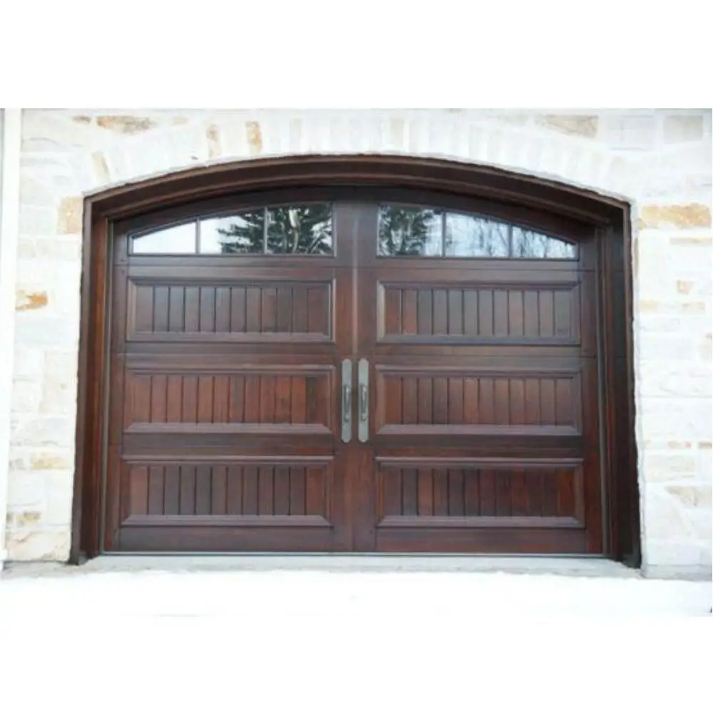 High Quality Residential Eyebrow Arched Glass Window Spanish Cedar Wood Garage Door Section Overhead Opening Design