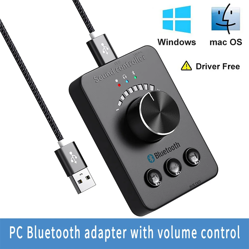 

USB Volume Control Knob OneClick Mute with Bluetooth Adapter & Transmitter for PC Speaker Audio USB Volume knob for Win7/8/10 11