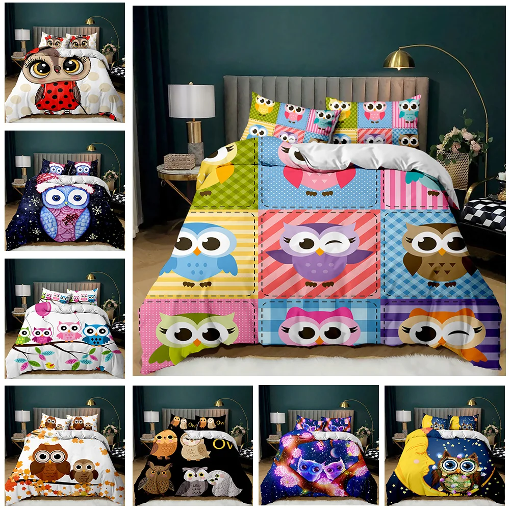 

Owl Bedding Set King Size Cute Owl And Stars Decor Comforter Cover Outer Space Duvet Cover Set 3pcs For Kids Boys Girls Cute