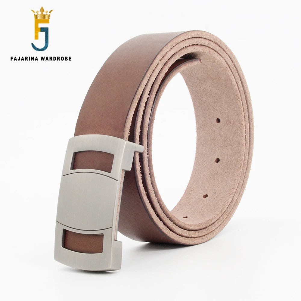 FAJARINA New Design Top Grade Quality Cowhide Leather Belt Letter Slide Model Buckle Metal Belts Men Jeans Accessories