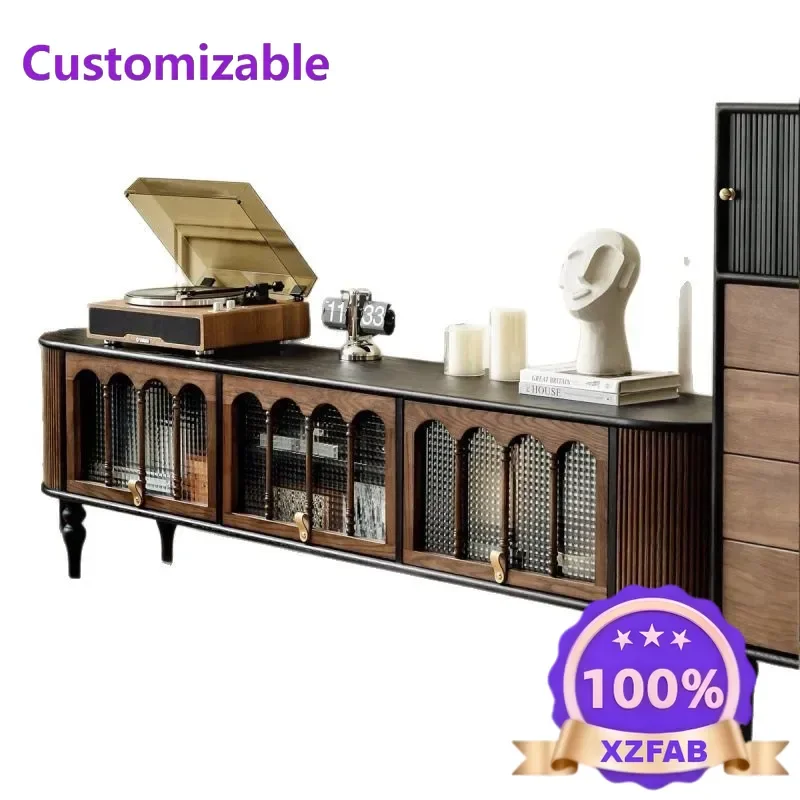 Factory Direct 2026 French retro solid wood coffee table black living room small apartment TV cabinet