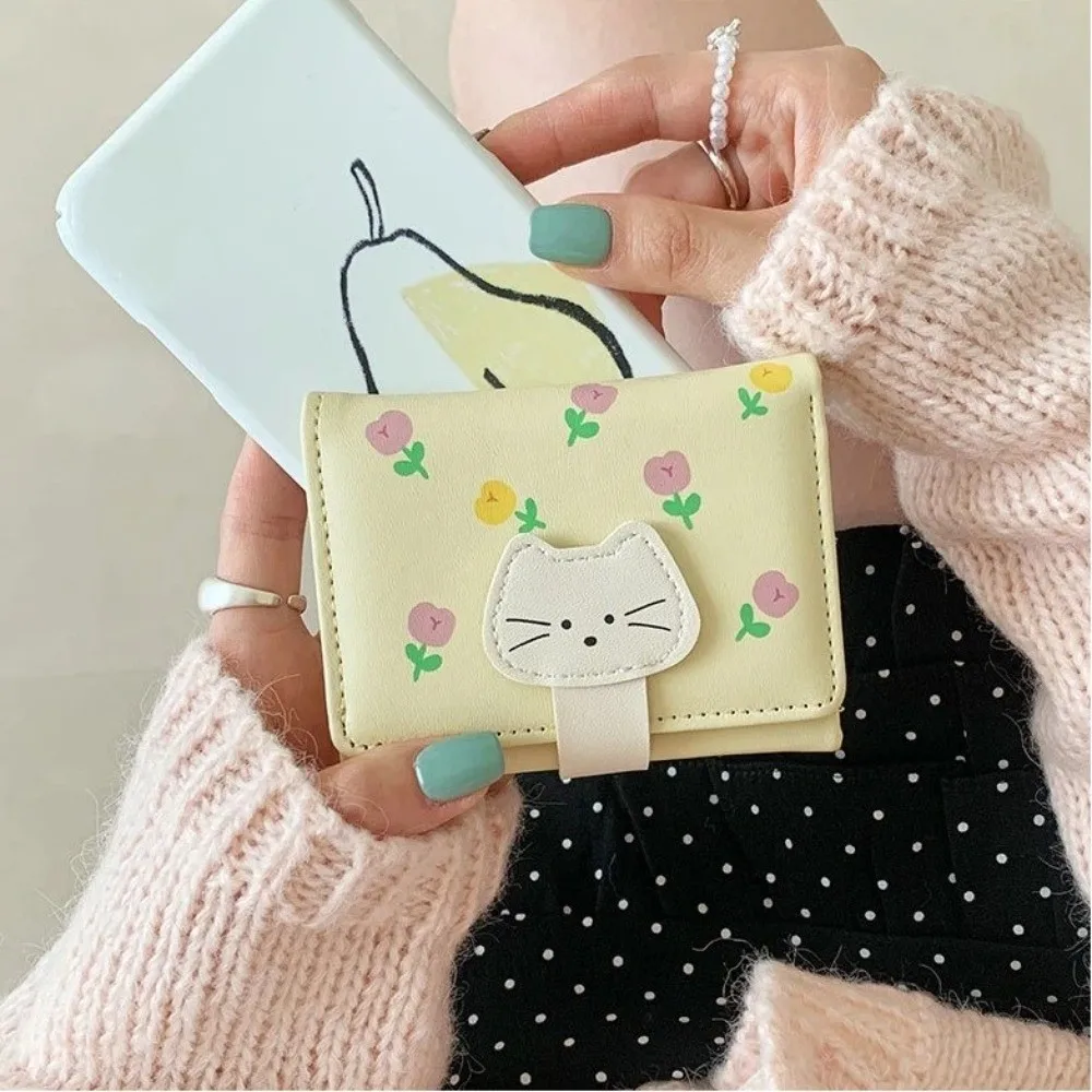 Portable Tulip Women Wallet Multi-Color PU Leather Coin Purse Multi-slot Tri-Fold Card Holder Students