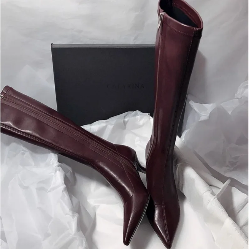 Winter New Thin Heel Cotton Boots Women\'s Fashion Pointed Side Zipper Anti-slip Wear-resistant High Boots