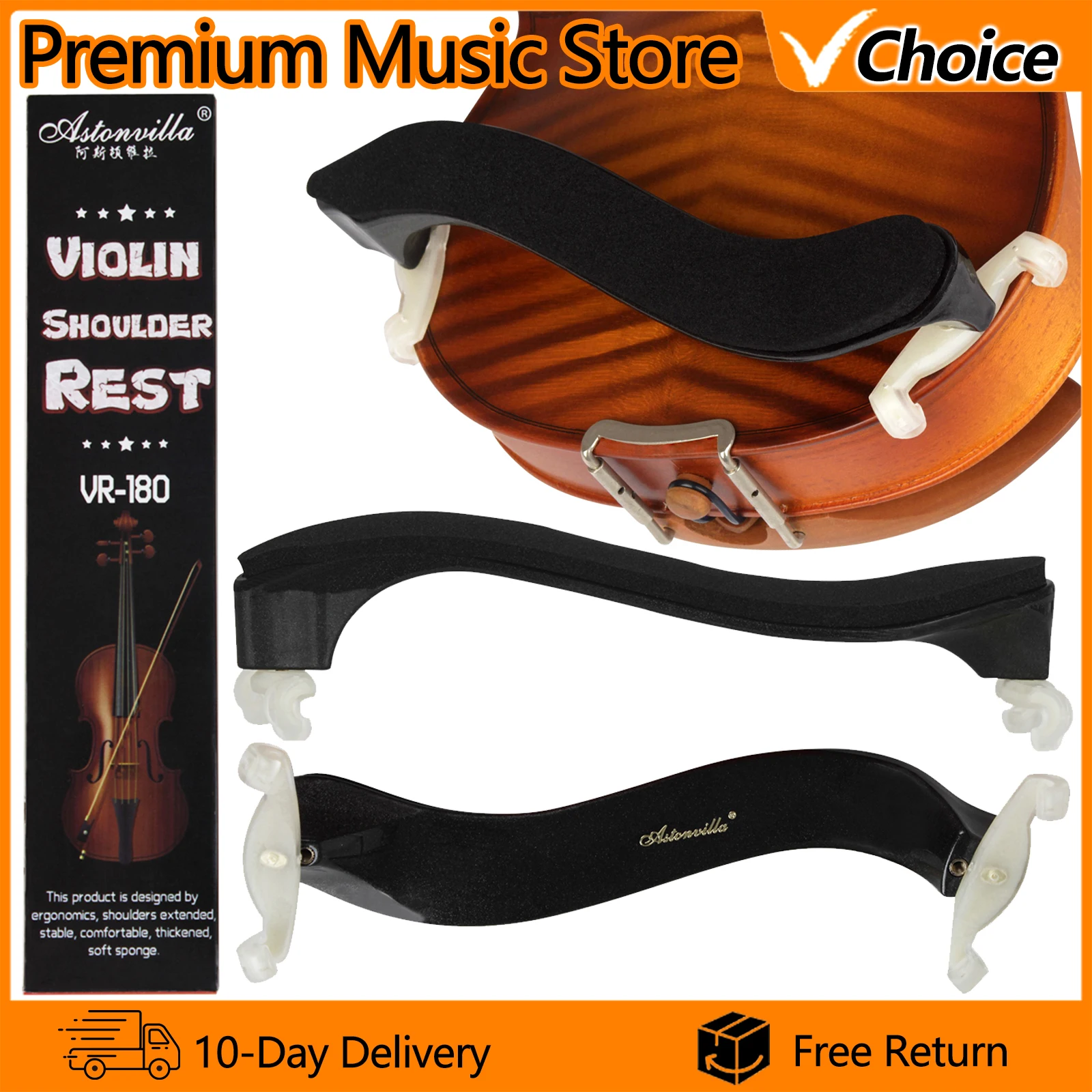 Astonvilla Violine Schulterstütze, verstellbar, Glas, Stahl, Schwarz, Universalmontage für 3/4 4/4 Viola Saiteninstrument-Zubehör