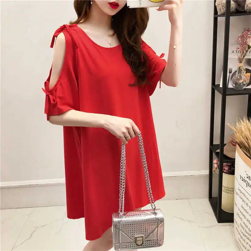 Grande taille femmes T-irt oulder Bared ort Sve coupe ample couche de Base printemps été Faion coréen Sle rond Ne haut