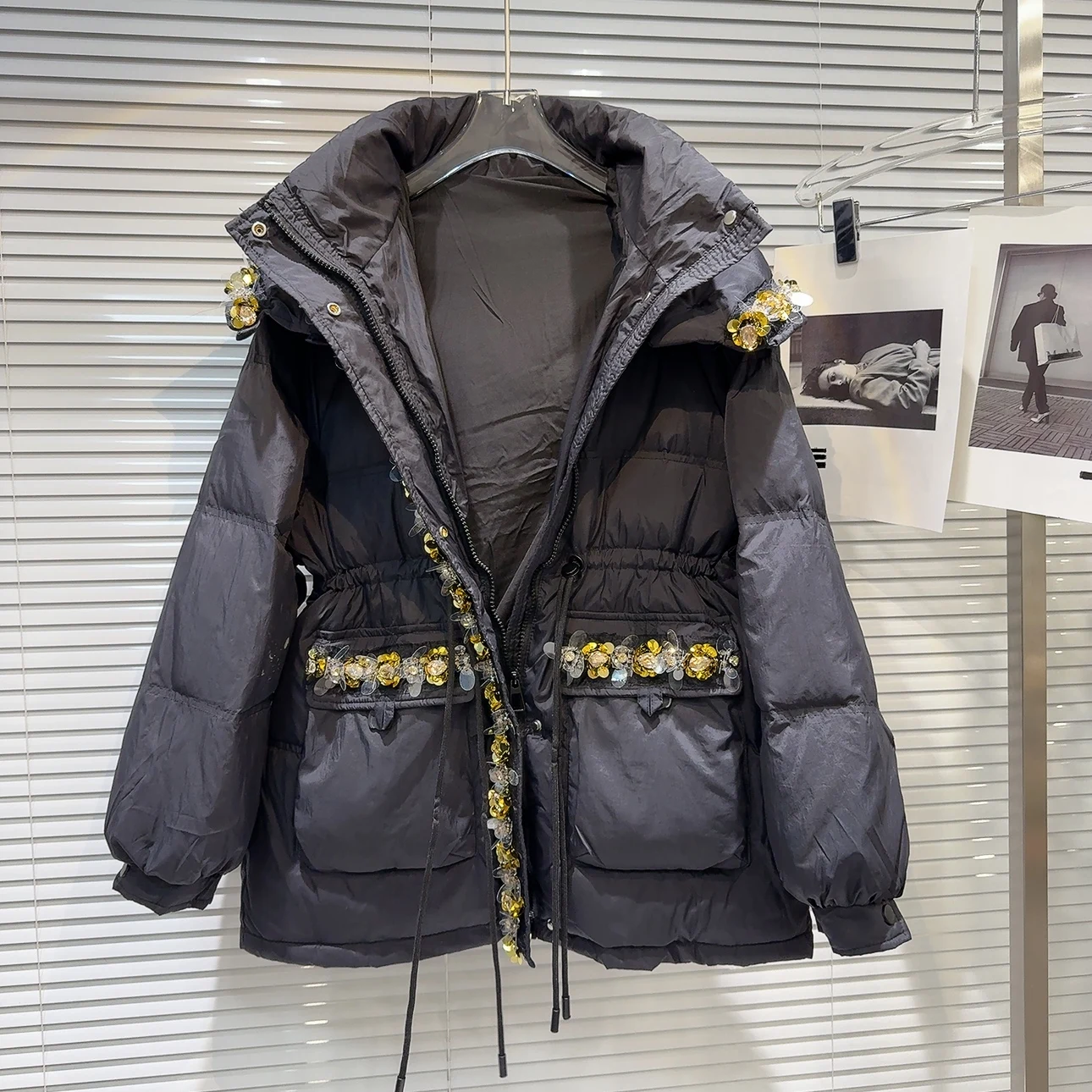 الشتاء مقنعين الترتر الدافئة أسفل سترة الإناث الرباط رشاقته باركر القطن أبلى المرأة الأبيض بطة أسفل جيب جاكيت زيبرا #2