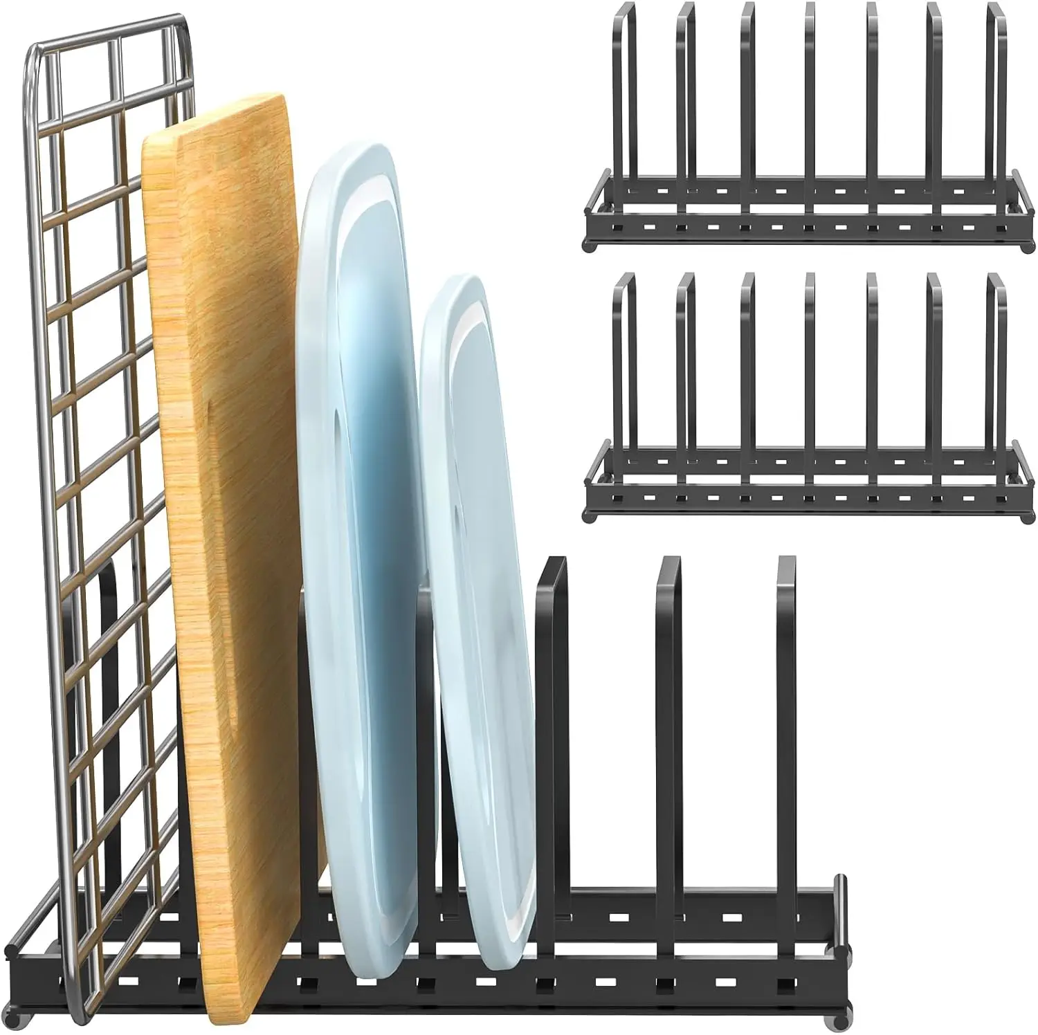

Регулируемая стойка-органайзер для разделочной доски, металлический держатель для выпечки на 7 слотов для шкафа или столешницы, черный