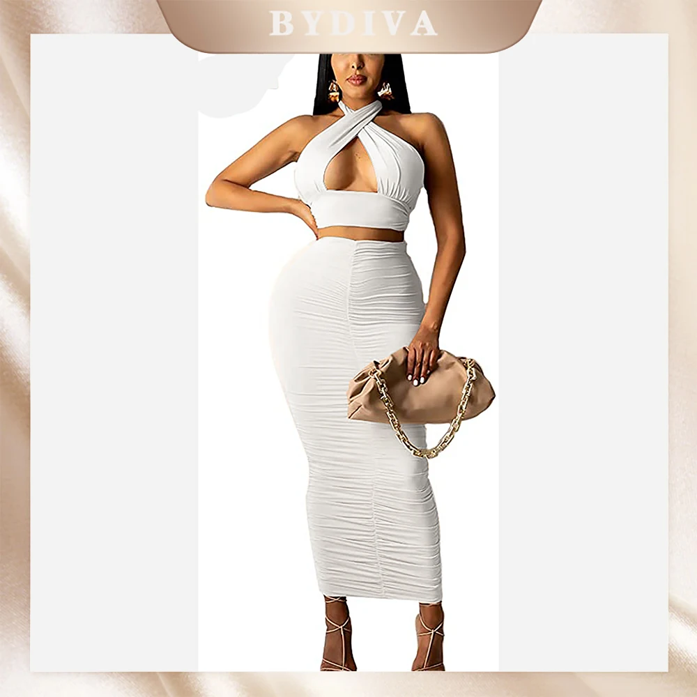 BYDIVA 2022 Summer two-piece one-piece dress for women Sexy halter waistcoat A-line dress suit Nightclub