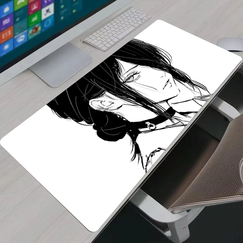 Mauspad Schwarz-Weiß Anime Girl Reze Schreibtischunterlage Büro Rutschfeste Kantenverriegelung Gaming-Zubehör Chainsaw Man Tastatur-Mauspad
