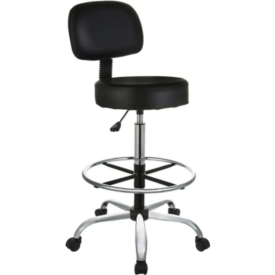 

Multi-Purpose Adjustable Drafting Spa Bar Stool with Sturdy Foot Rest, Back Support Cushion, 360° Swivel and Wheels, Black