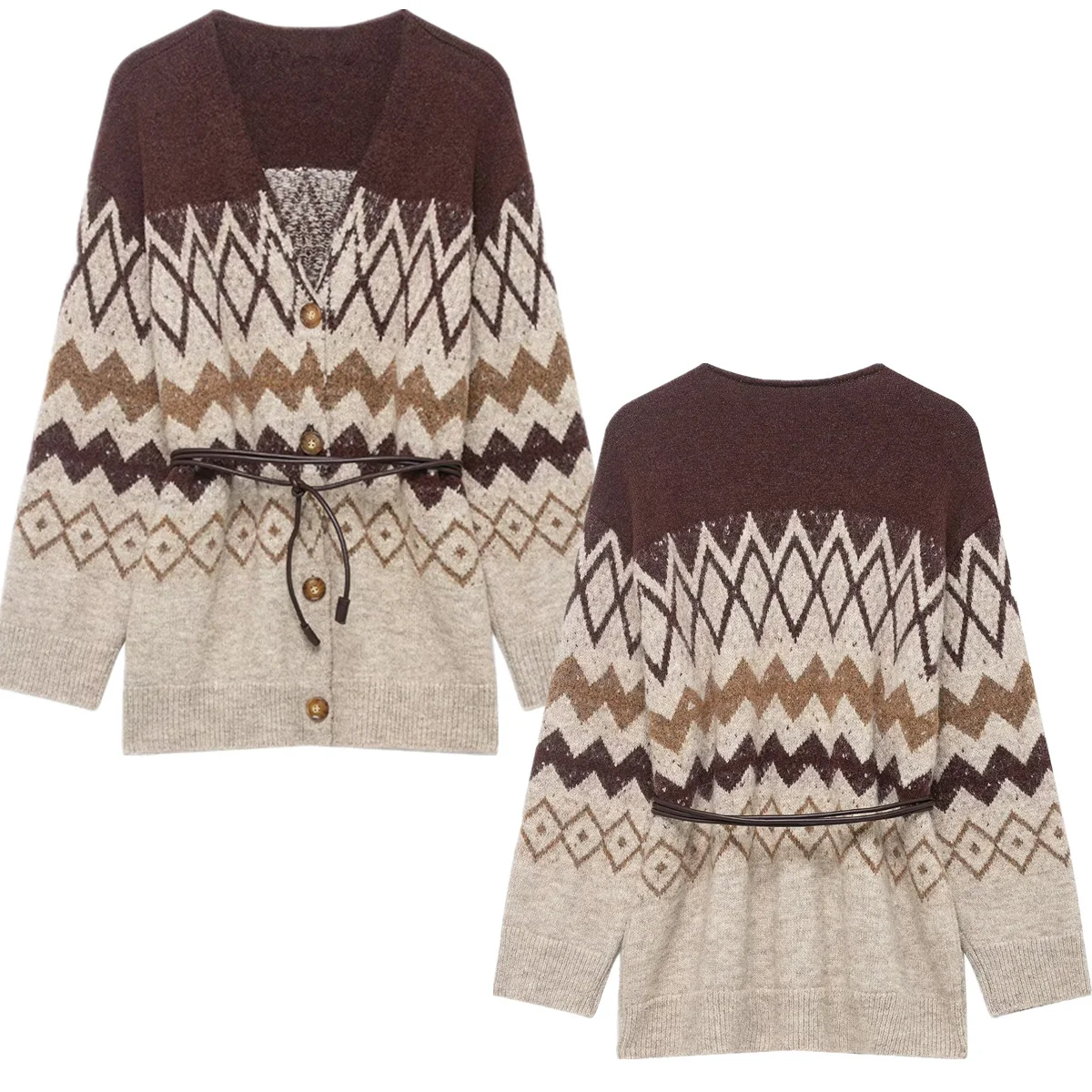 

Jenny&Dave Nordic Minimalist Ethnic Tassels Geometric Jacquard Knitted Jacket Jacket Women's Sweater Knitwear Woman Clothes Card