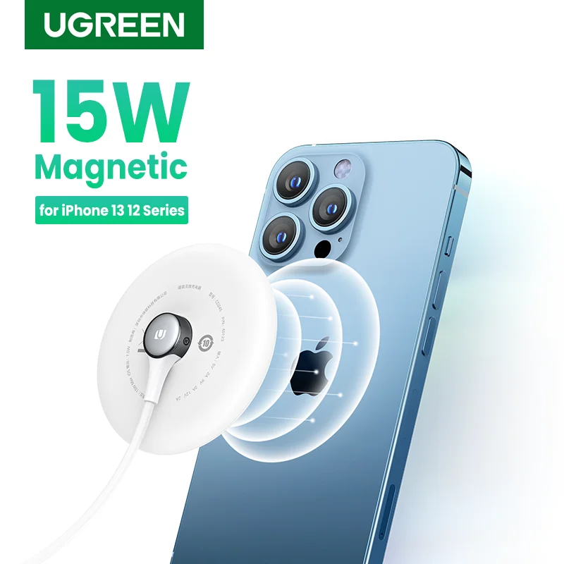 UGREEN 휴대용 마그네틱 무선 충전기, 아이폰 14 프로 맥스, 아이폰 13 에어팟 자석 무선 충전기, USB C 케이블, 7.5W