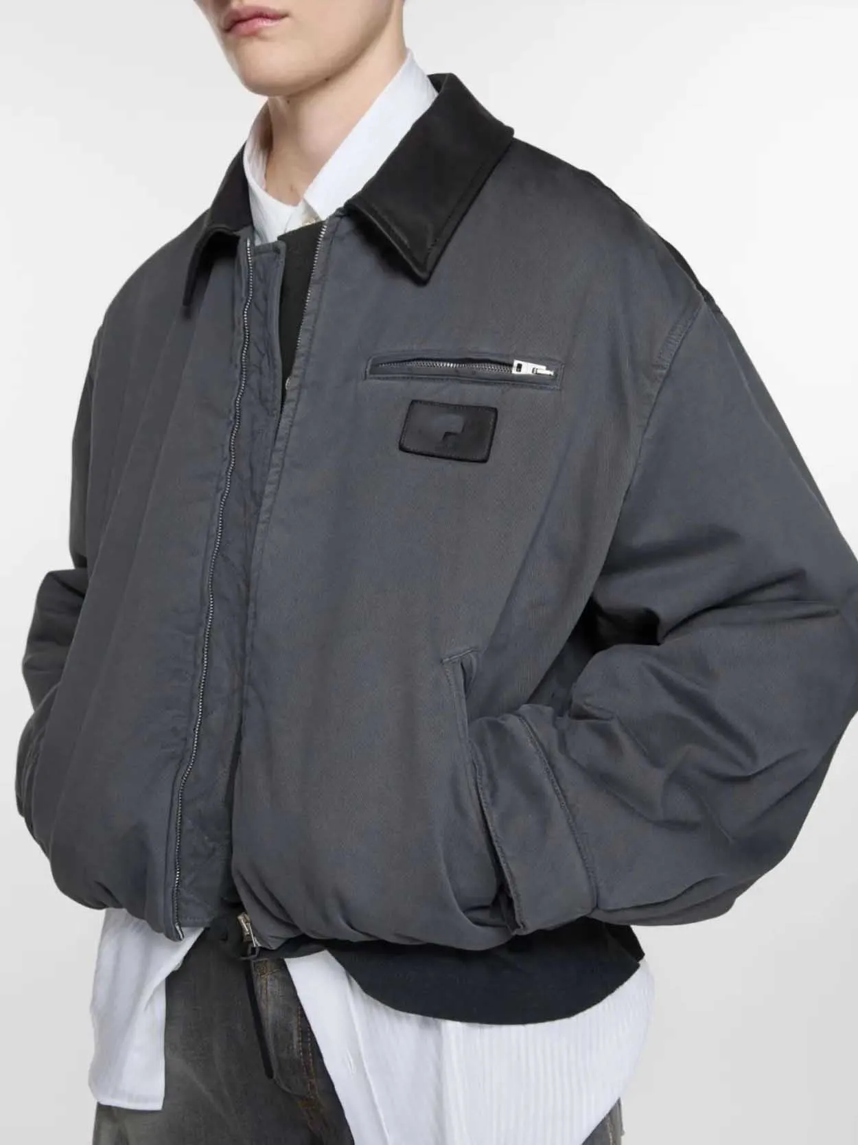 

men pu leather collar retro washed short style barn style cotton quilted jacket padded coat