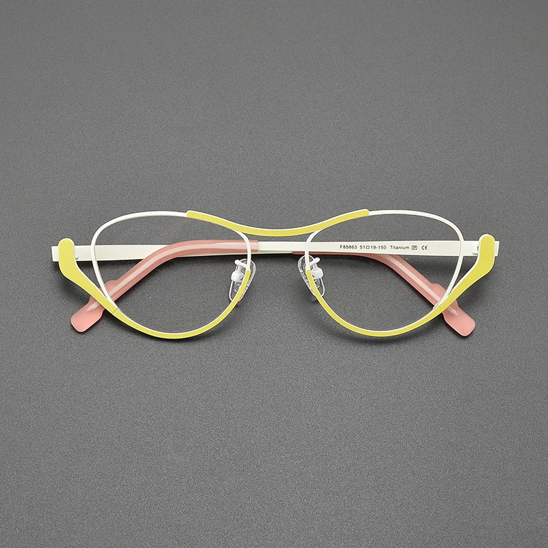 Niche design literary ultra light pure titanium cat eye patchwork color glasses frame retro casual fashion hip hop optical glas