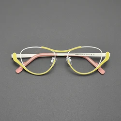 Niche design literary ultra light pure titanium cat eye patchwork color glasses frame retro casual fashion hip hop optical glas