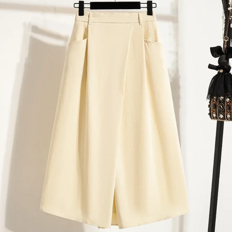 2026 Summer Leisure A- Line Chinese Origin Simple Plus Size Mid Length Skirt Solid Big Size Half Skirt for Women with Pocket image 6