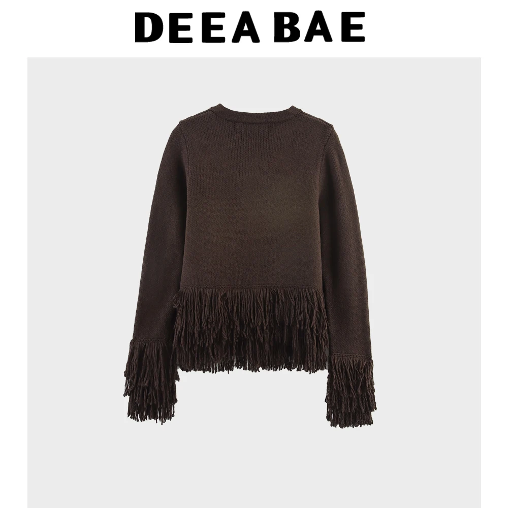 سترة نسائية جديدة لخريف DEEABAE متعددة الاستخدامات للتخسيس وزر شرابة ورقبة دائرية وأكمام طويلة محبوكة #2