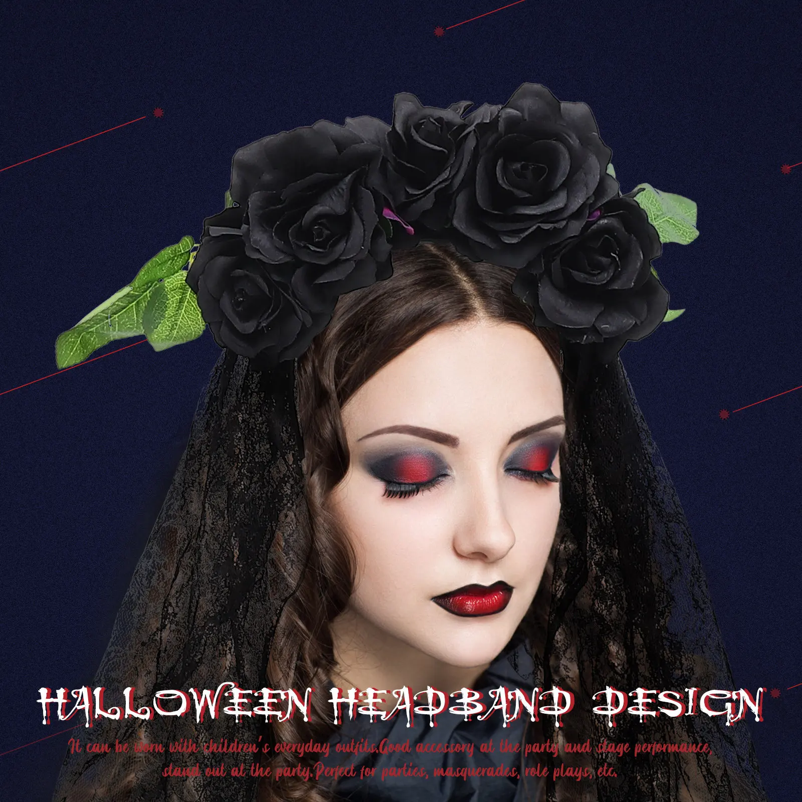 Halloween Witch Headband with Rose Veil for Women – Party Hair Accessory & Performance Headdress