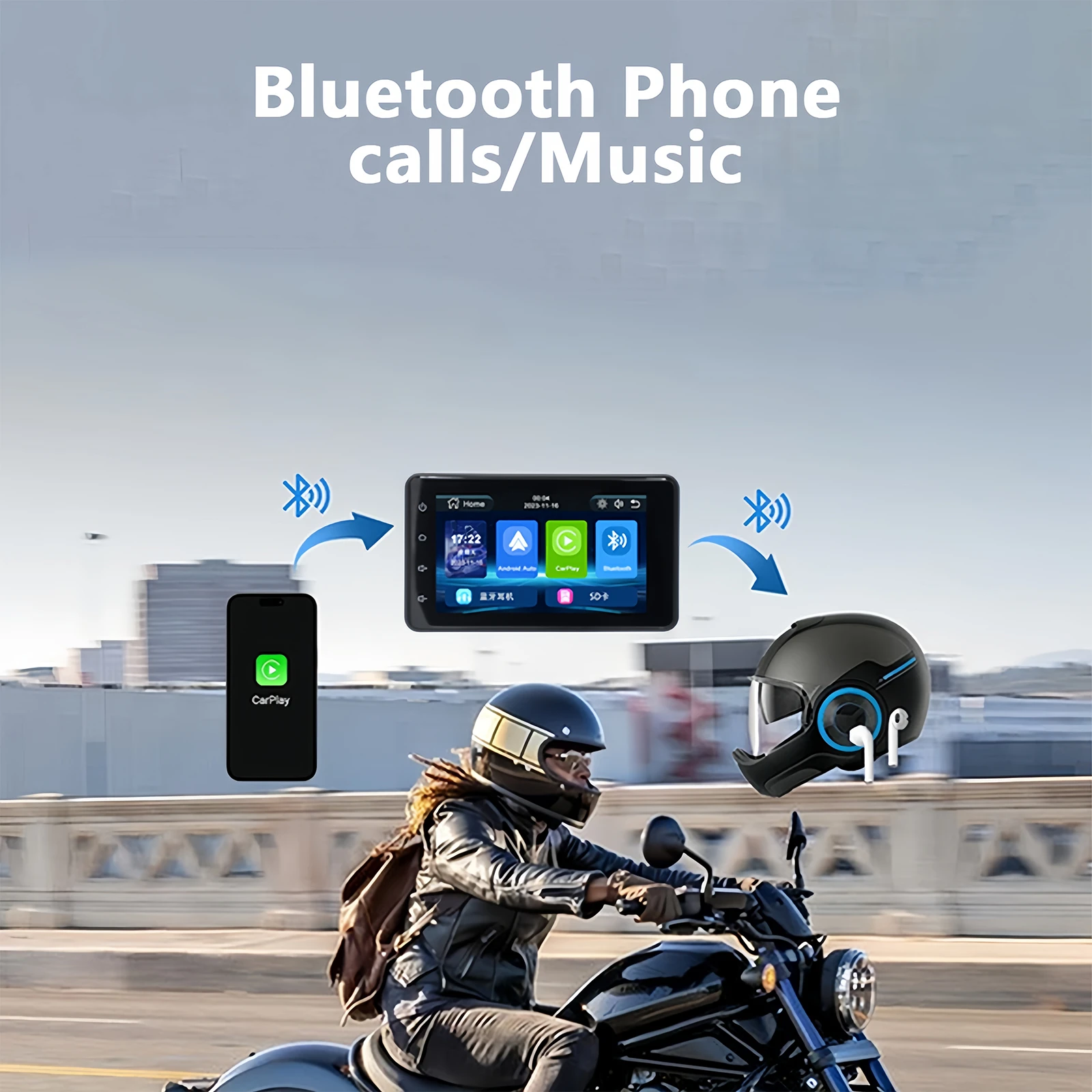 5Inch Waterproof Motorcycle Navigator 600Nit Screen with Dual 1080P Cameras Support Wireless Carplay Android Auto Dvr for Rider