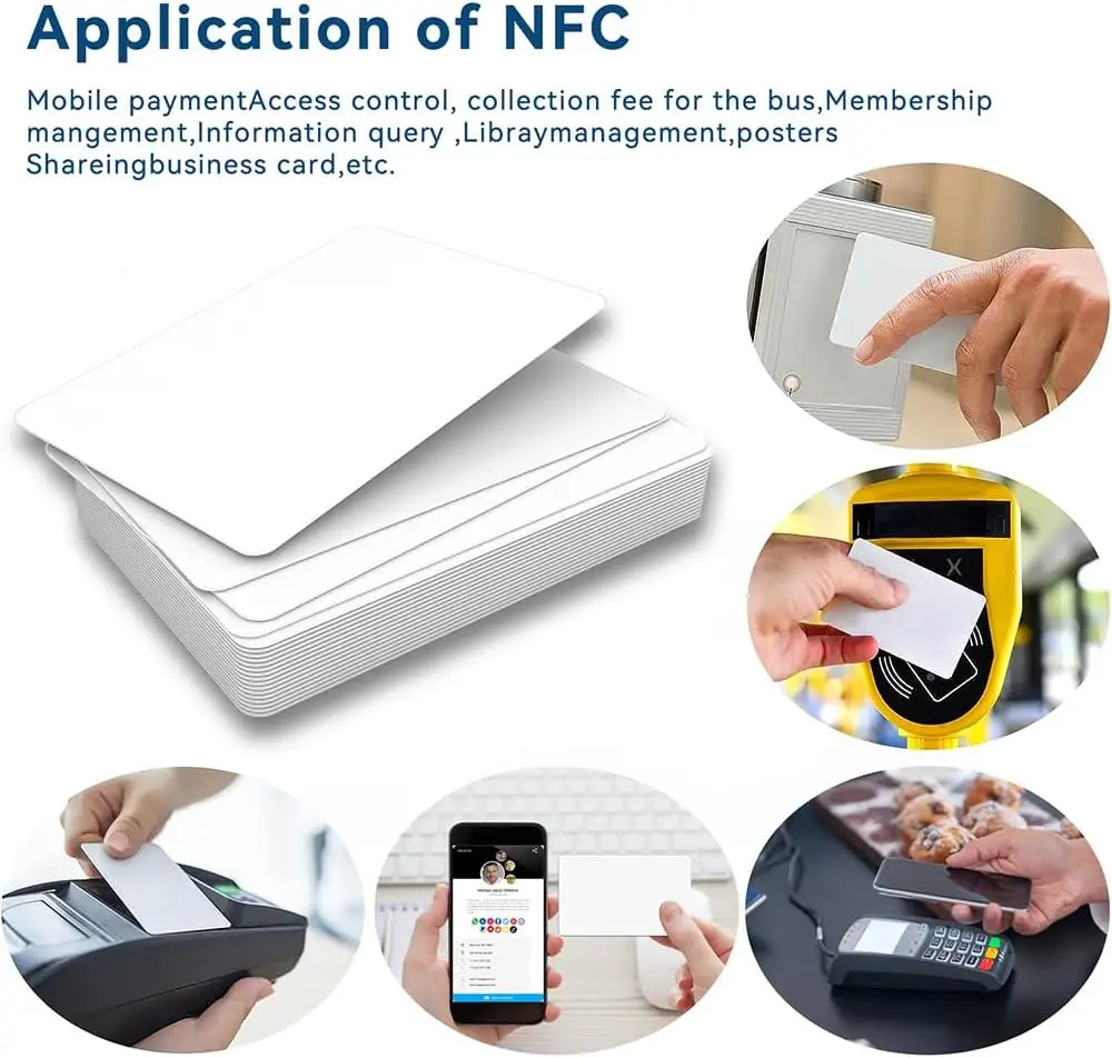 Tarjetas NFC NTAG215 para teléfono inteligente, tarjetas de visita NFC 215, tarjetas inteligentes RFID blancas, Chip NFC para Android