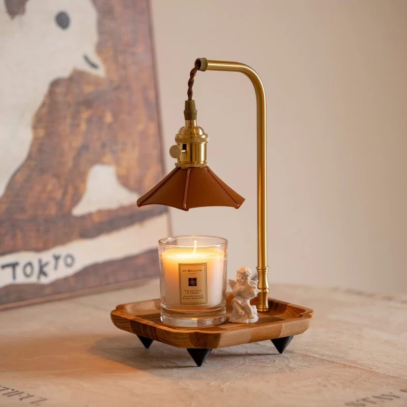 Solid Wood Vintage Aromatherapy Candle Lamp Fire-Free Wax Melting Lamp Sleep-Support Tea Table Lamp Pub Candle Melting Lamp